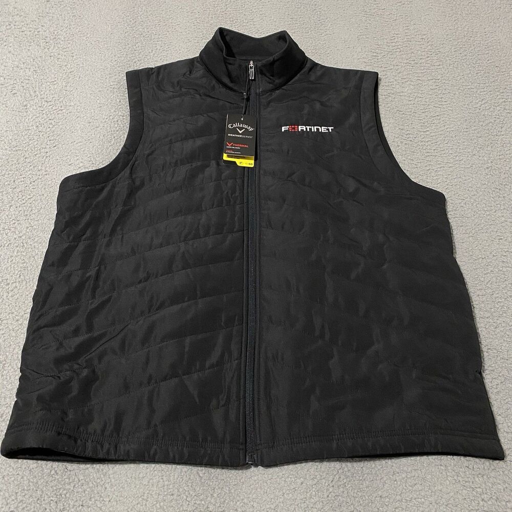 Fortinet Vest Callaway Mens Large Black Puffer Zip Employee Golf Office NEW